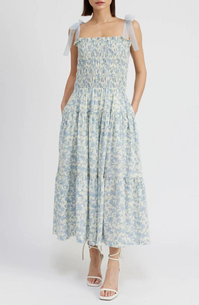 En Saison Egret Floral Cotton Maxi Dress in White Light Blue Cover