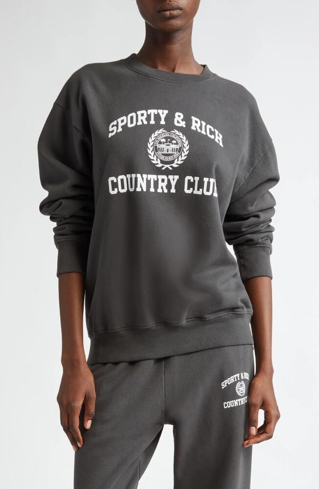 Sporty & Rich Varsity Crest Cotton Graphic Sweatshirt in Faded Black Cover