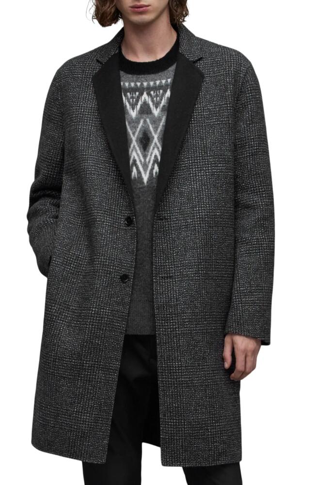 AllSaints Monroy Houndstooth Notch Lapel Coat in Black/Grey Cover