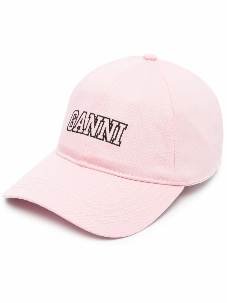 GANNI embroidered-logo cotton baseball cap - Pink Cover