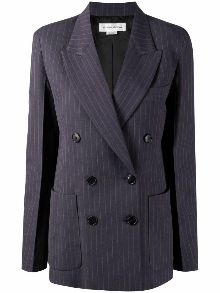 Victoria Beckham striped double-breasted blazer - Blue Cover