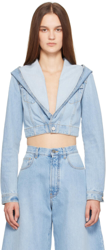 ALAÏA Blue Hooded Cropped Denim Jacket Cover