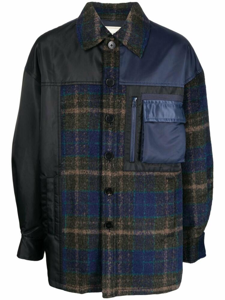 Feng Chen Wang panelled plaid button-up jacket - Blue Cover