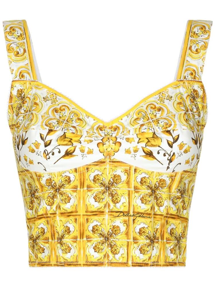 Dolce & Gabbana Majolica-print corset crop top - Yellow Cover