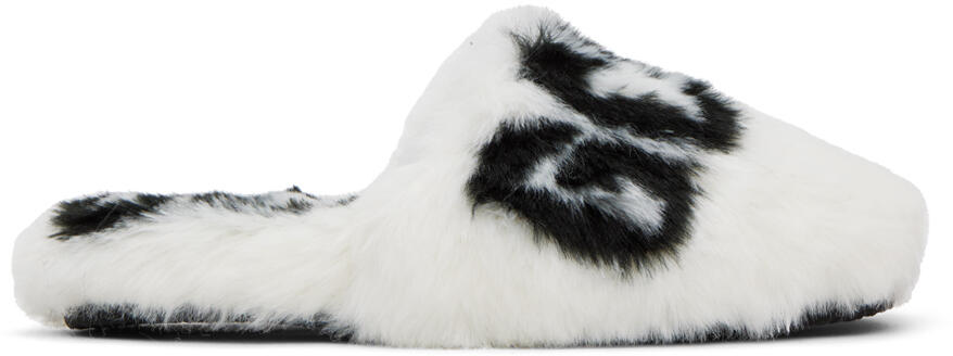 GCDS White Faux-Fur Logo Slippers Cover