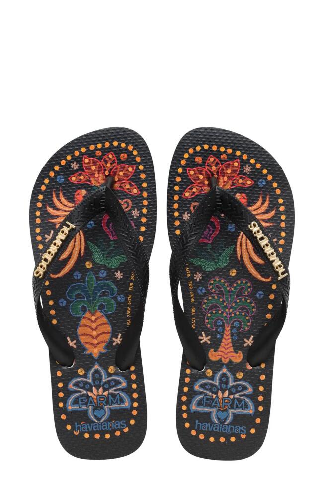 Havaianas x FARM Rio Tropical Flip Flop in Black Cover