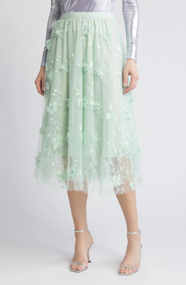 NIKKI LUND Audra Floral Appliqué Chiffon Maxi Skirt in Green Cover