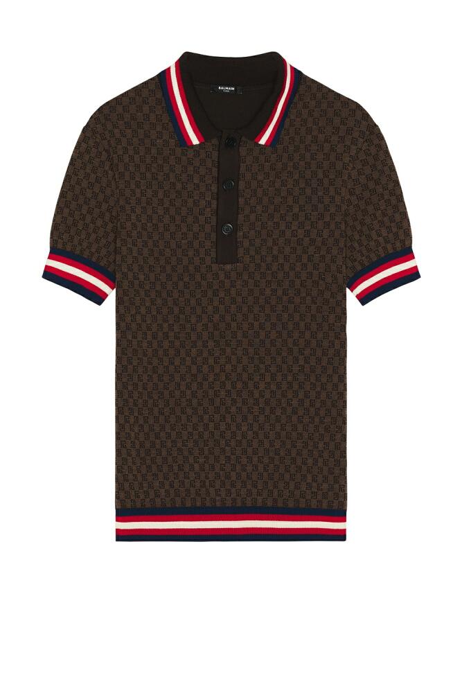 BALMAIN Mini Monogram Wool Polo in Brown Cover