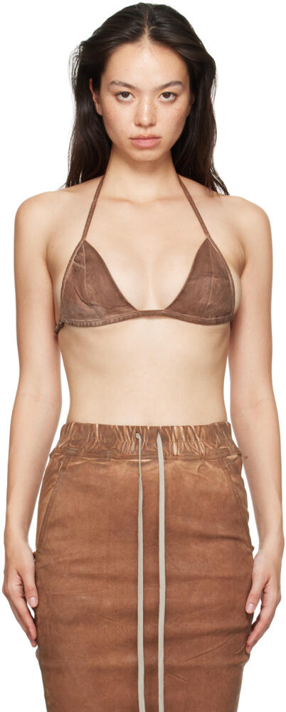 Rick Owens DRKSHDW Brown Porterville Foil Stretch Denim Bra Cover