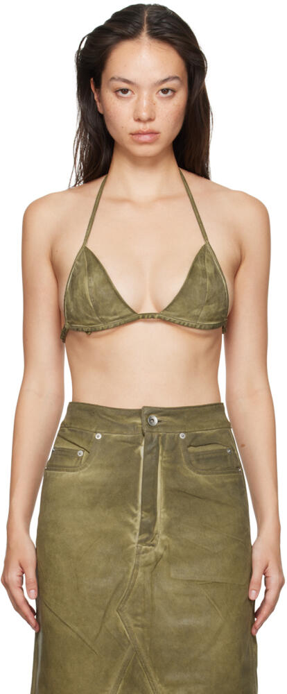 Rick Owens DRKSHDW Khaki Porterville Foil Stretch Denim Bra Cover