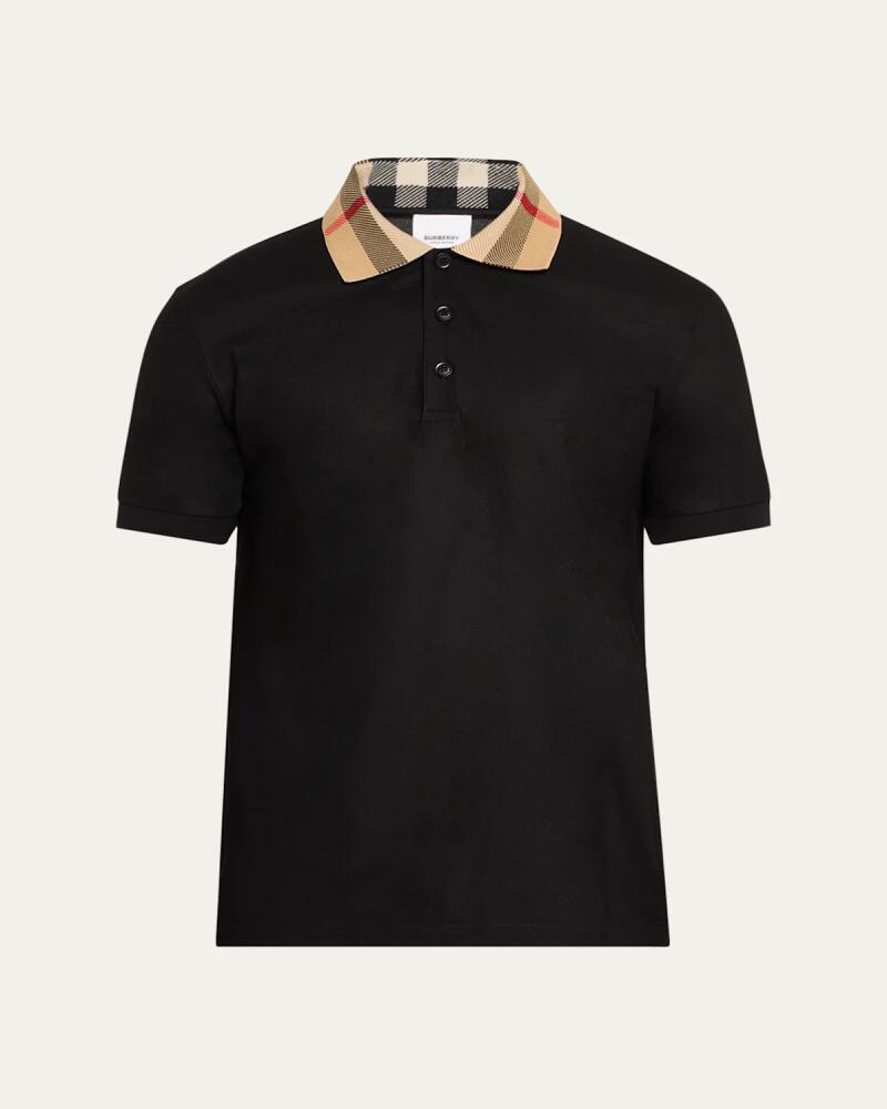 Burberry Men's Cody Check-Collar Polo Shirt Cover