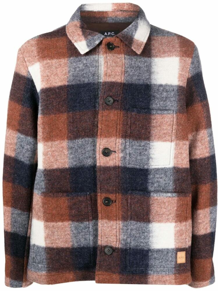 A.P.C. checked button-up coat - Blue Cover