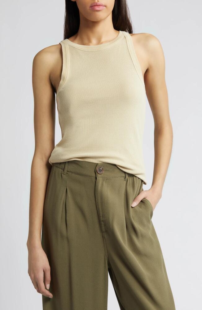 Treasure & Bond Cutaway Shoulder Cotton Blend Tank in Beige Khaki Cover