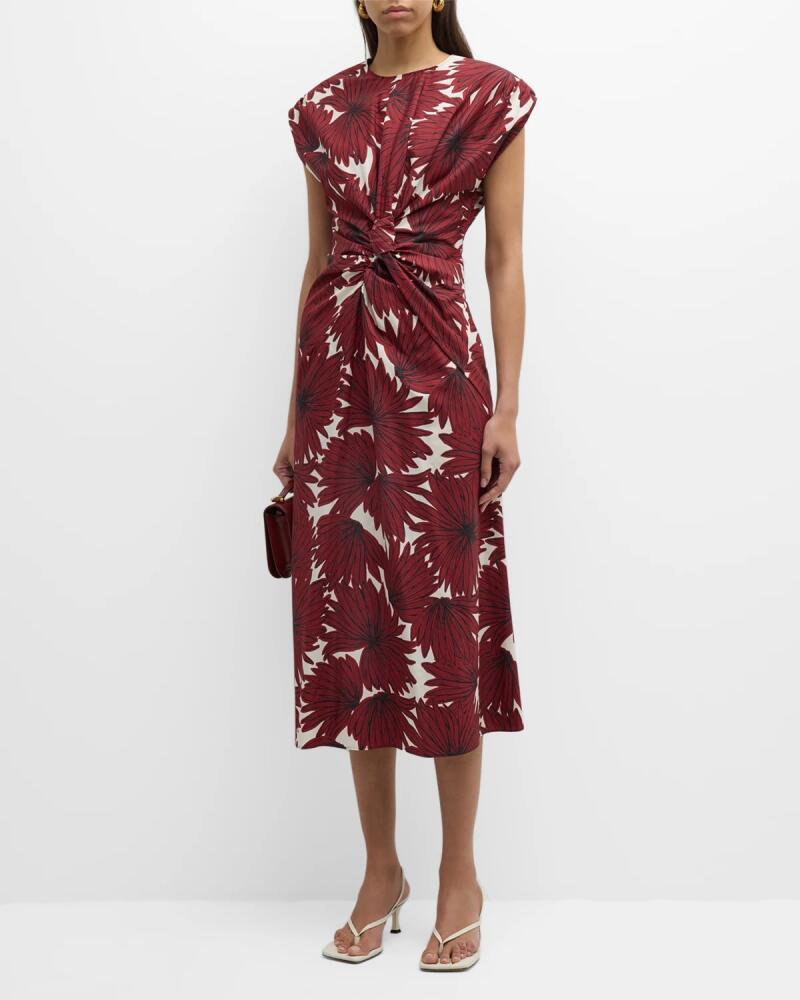 Mantu Twist-Front Floral-Print Cotton Midi Dress Cover