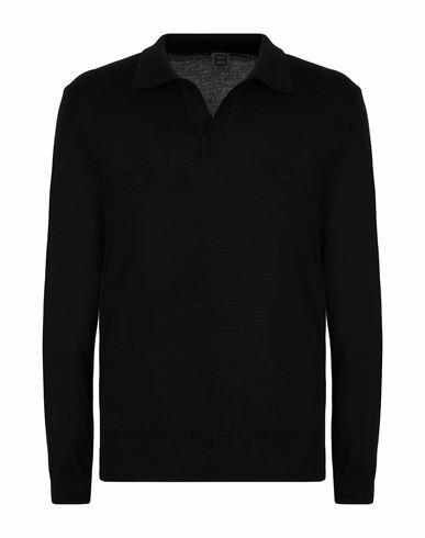 8 By Yoox Merino Wool Knit L/sleeve Polo Man Sweater Black Merino Wool Cover