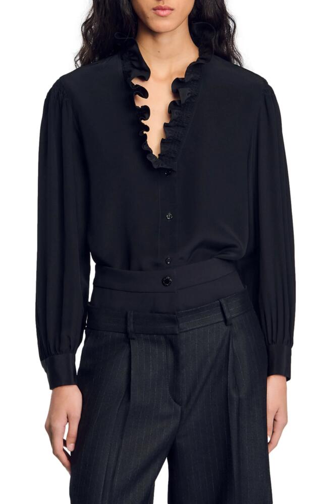 SANDRO Floaty silk shirt in Black Cover