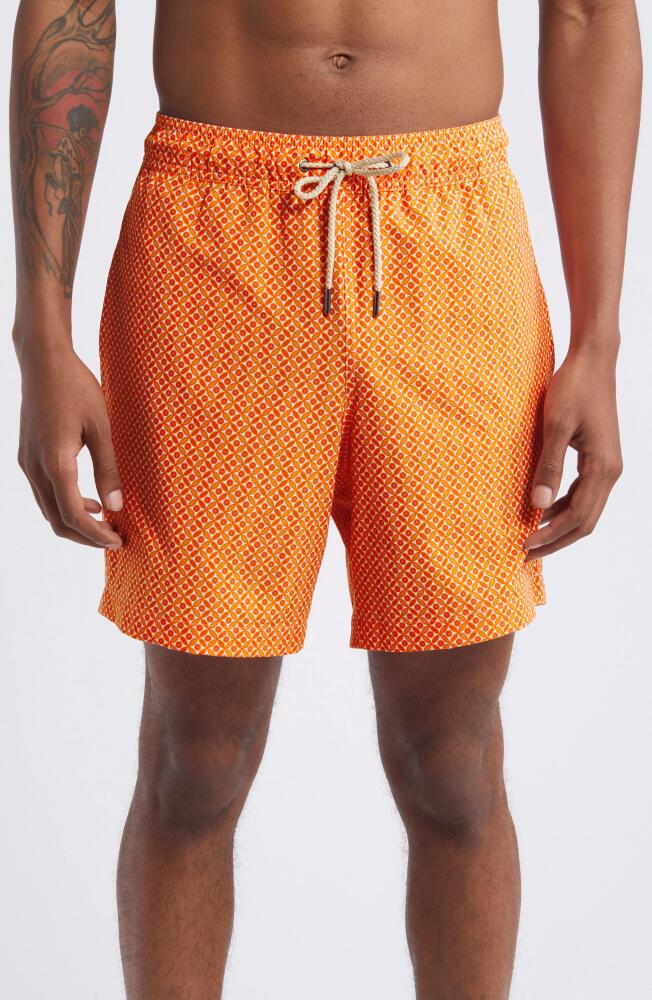 Fair Harbor The Bayberry Swim Trunks in Tangerine Summer Tiles Cover