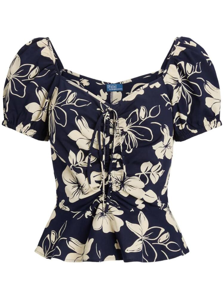 Polo Ralph Lauren floral-print ruched blouse - Blue Cover