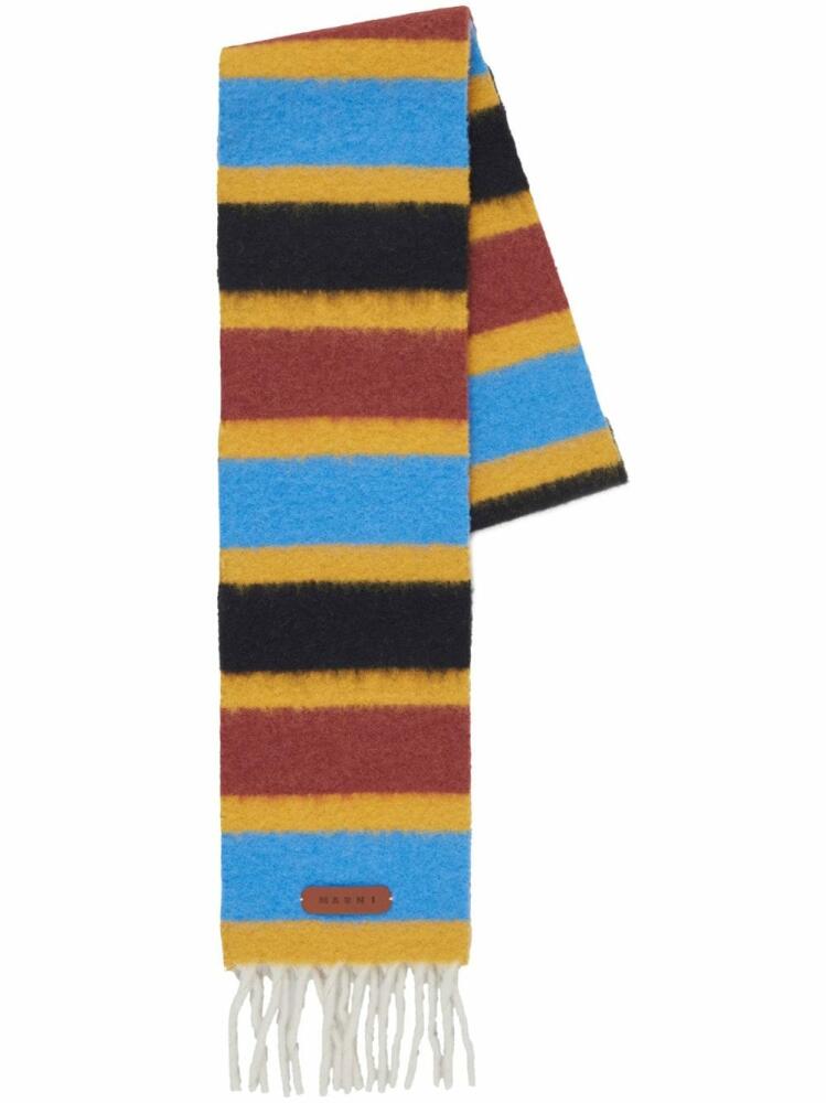 Marni logo-appliqué striped scarf - Yellow Cover