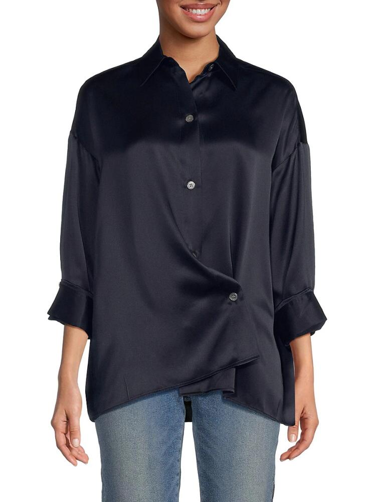 TWP Women's Drop Shoulder Silk Shirt - Midnight Blue Cover