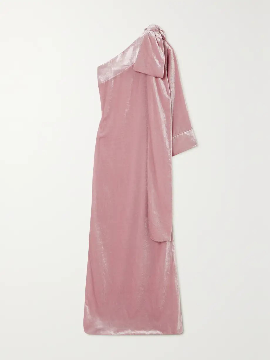 BERNADETTE - Nel One-sleeve Bow-detailed Velvet Gown - Pink Cover