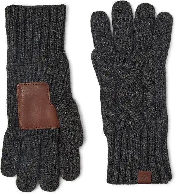 Lauren Ralph Lauren Cable Glove with Leather Palm Patch (Medium Grey Heather 2) Gore-Tex Gloves Cover