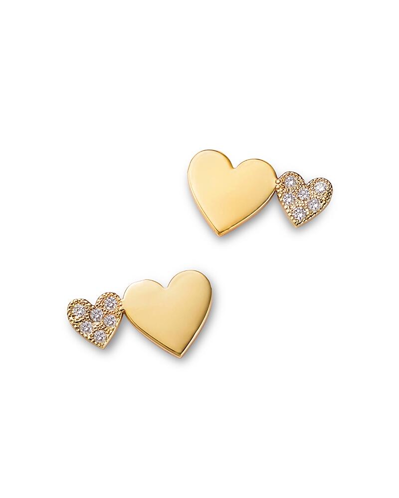 Zoe Chicco 14K Yellow Gold Midi Bitty Symbols Diamond Double Heart Stud Earrings Cover