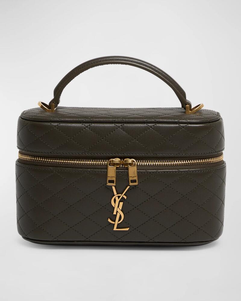 Saint Laurent Gabby Mini Vanity Case in Quilted Leather with Gold Hardware Cover