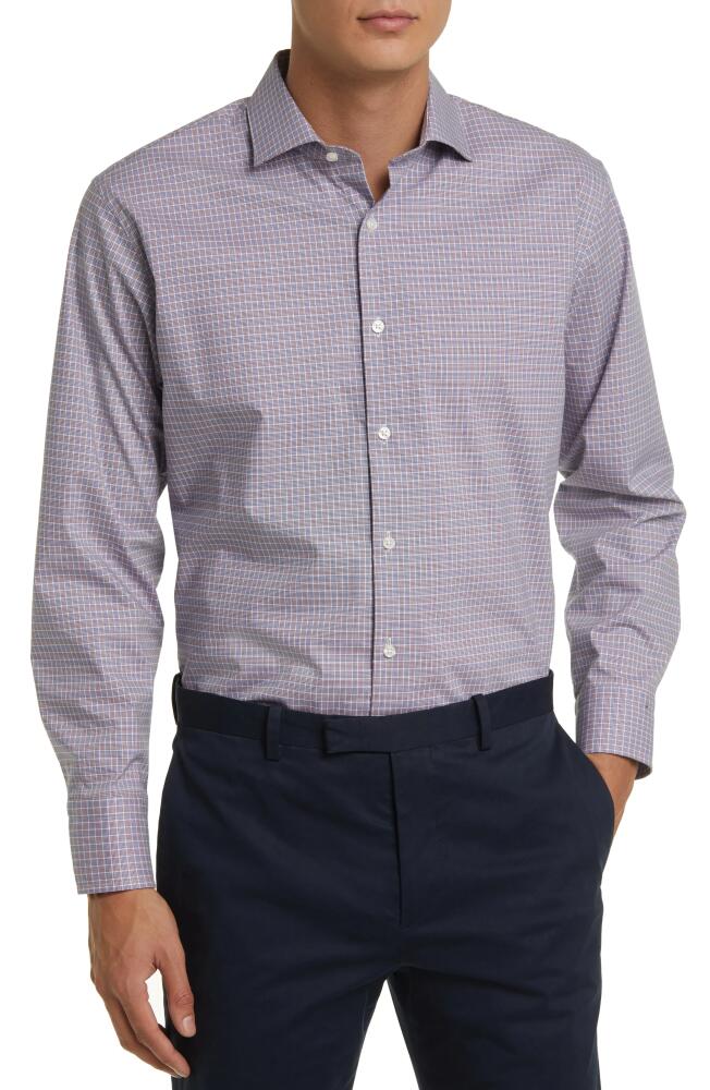 Nordstrom Tech-Smart Trim Fit Plaid Performance Dress Shirt in White- Blue Microtooth Cover