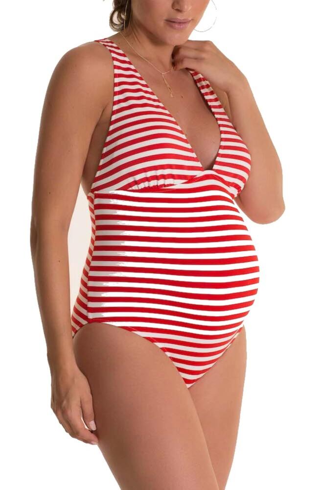 Pez D'Or Marina Stripe One-Piece Maternity Swimsuit in Red/White Cover