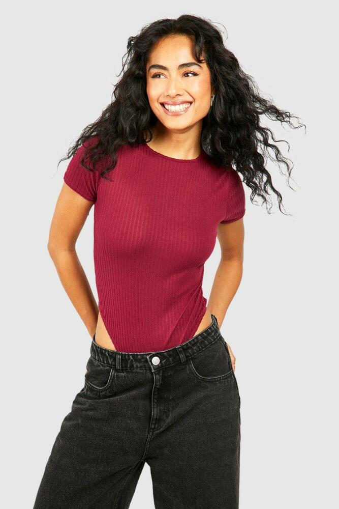 boohoo Womens Crew Neck Rib Knit One Piece - Red Cover