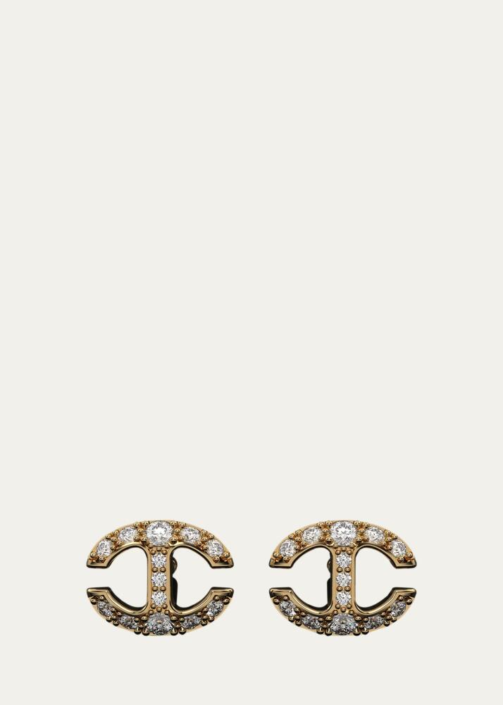 Hoorsenbuhs 18K Yellow Gold Small Link Stud Earrings with White Diamonds Cover