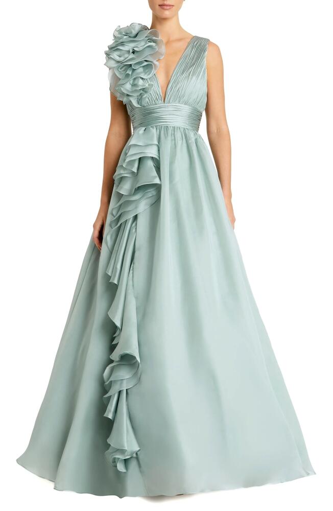 Mac Duggal Ruffle Detail Ruched Chiffon Ballgown in Mint Cover