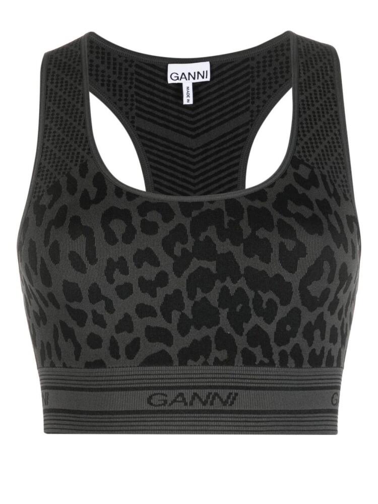 GANNI leopard-print racerback bralette - Black Cover