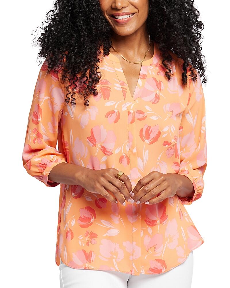 Nydj Three Quarter Sleeve Printed Pintucked Back Blouse Cover