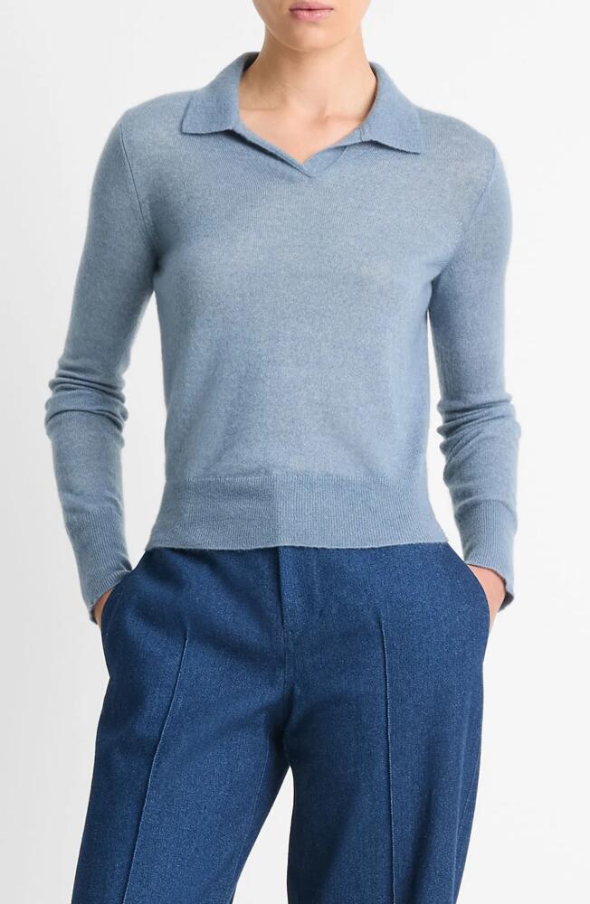 Vince Wool Blend Polo Sweater in Iris Water Cover