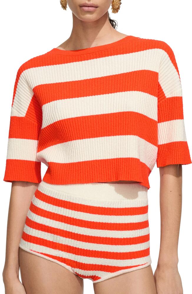 MANGO Gabriela Stripe Elbow Sleeve Sweater in Orange Cover