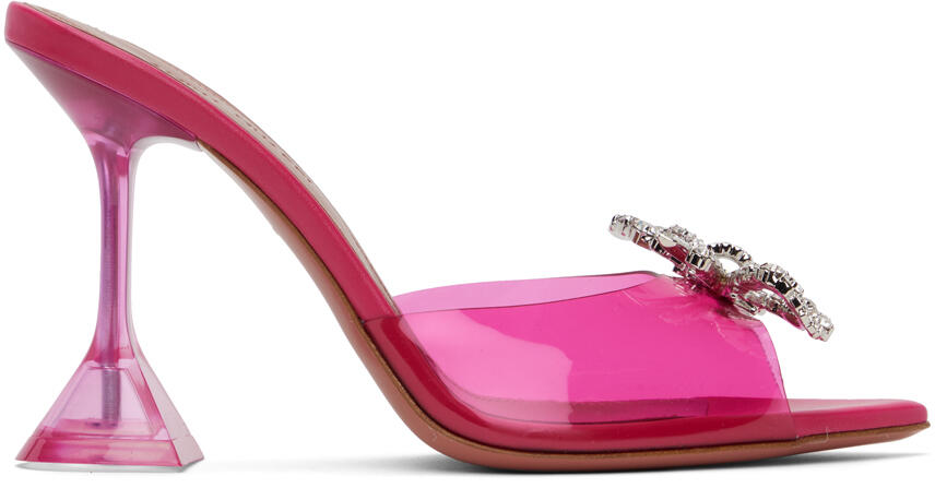 Amina Muaddi Pink Rosie Glass Slipper Heeled Sandals Cover