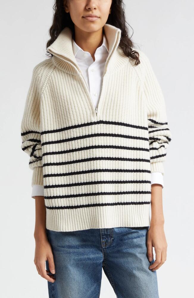 Nili Lotan Amelina Half Zip Cashmere Sweater in Ivory/Dark Navy Stripe Cover