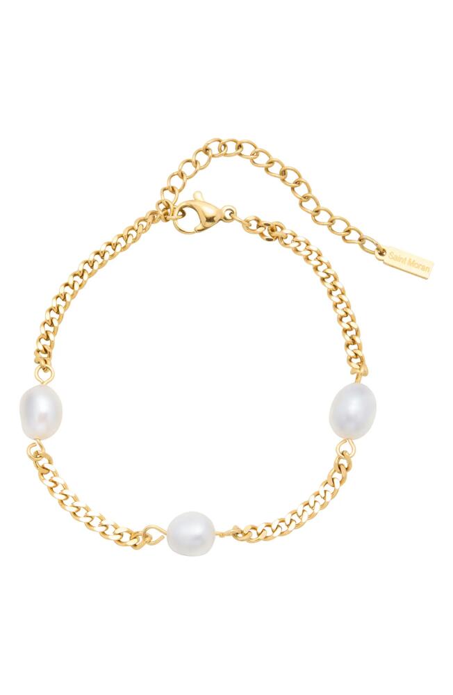 st. Moran Freshwater Pearl Station Bracelet in White/Yellow Gold Cover