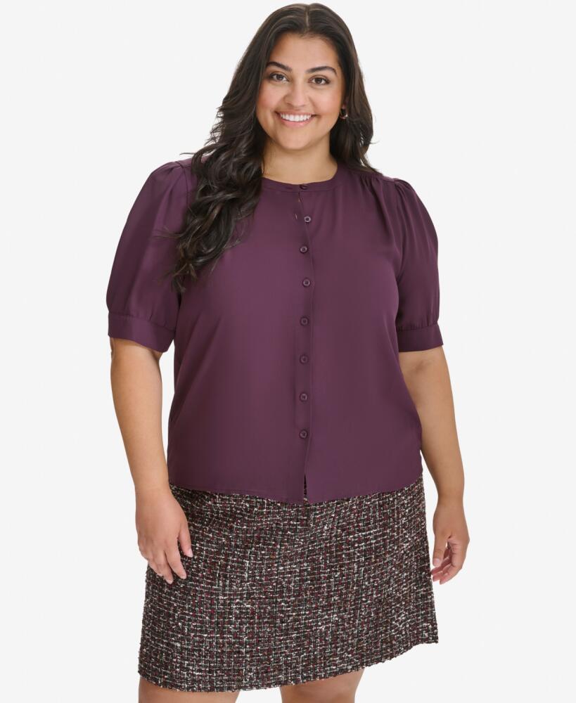 Calvin Klein Plus Size Button-Front Blouse - Aubergine Cover