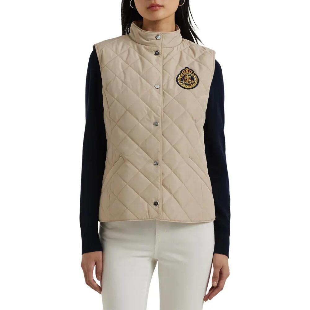 Lauren Ralph Lauren Crest Detail Quilted Vest in Birch Tan Cover