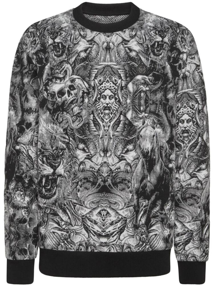 Philipp Plein Tattoo-jacquard crew-neck jumper - Black Cover