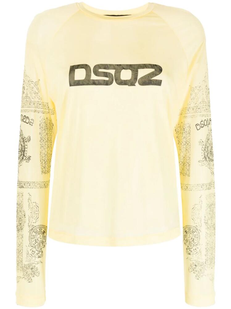 DSQUARED2 logo-print long-sleeve top - Yellow Cover