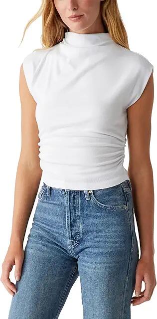 Michael Stars Amara Mock Neck Power Shoulder Top (White) Women's Clothing Cover