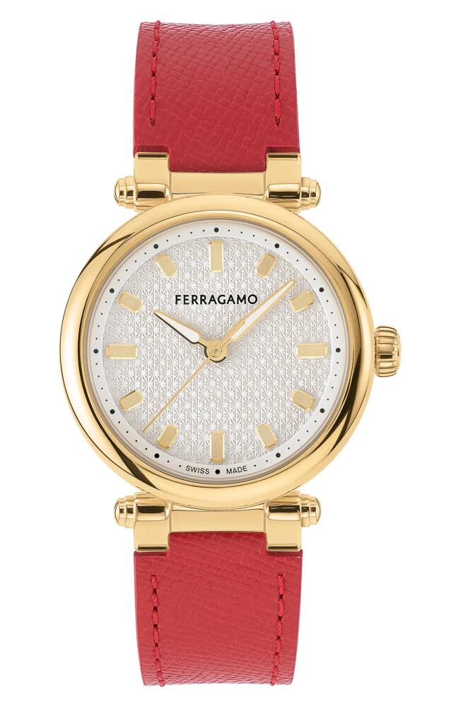 FERRAGAMO Softy Leather Strap Watch, 30mm in Ip Yellow Gold Cover