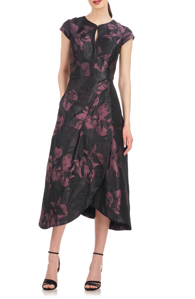 Kay Unger Massima Metallic Floral Jacquard Midi Cocktail Dress in Mink Rose Cover