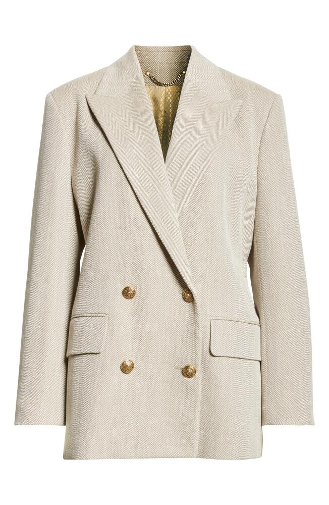 Golden Goose Double Breasted Herringbone Blazer in Dark Olive/Vintage White Cover