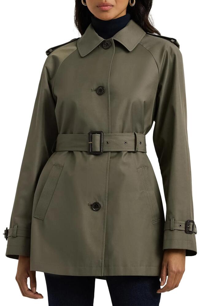 Lauren Ralph Lauren Belted Trench Coat in Olive Fern Cover