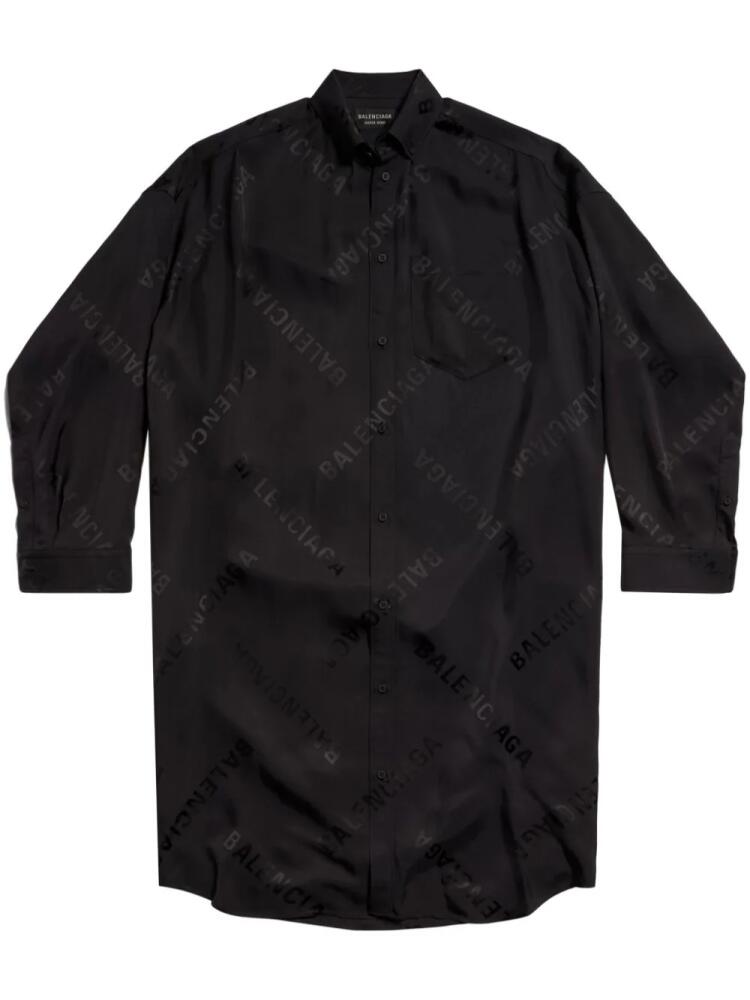 Balenciaga diagonal logo-print shirtdress - Black Cover